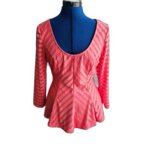 GUESS Women’s M Coral Pink Textured Lace Peplum Top Long Sleeve